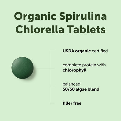 Micro Ingredients Organic Spirulina Chlorella Tablets, 720 Count | 4 Month Supply. 50/50 Algae Blend, Broken Cell Wall, Sunlight Grown. Contains Vegan Protein & Naturally Occurring Chlorophyll