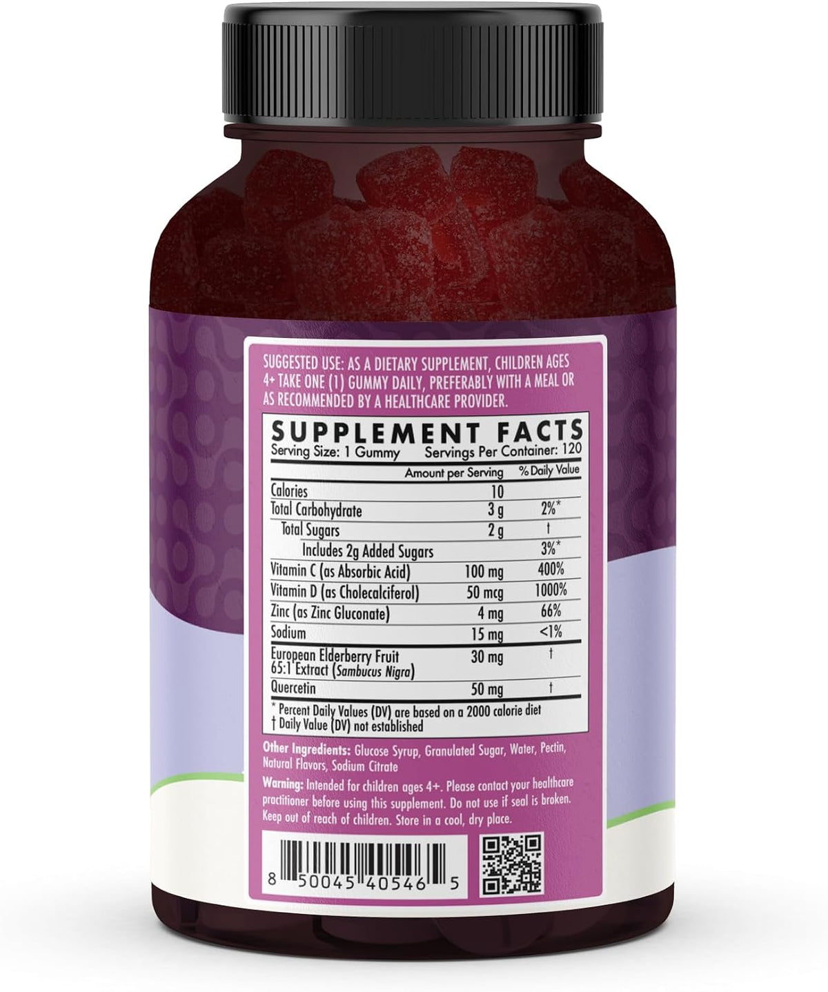 Kids Naturals Elderberry Gummies – Immune Support with Vitamin C & Zinc | 120ct (2 Month Supply)