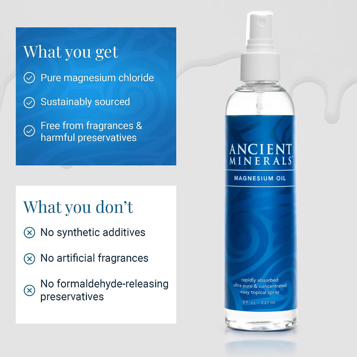 Ancient Minerals Magnesium Bath Flakes & Oil Spray Bundle, Zechstein | Zechstein magnesium chloride bundle: bath flakes for soaking + oil spray for topical use.