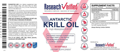 Research Verified Antarctic Krill Oil 2000mg - Support Heart Function & Joints, Boost Cognition - MSC Certified, Sustainably Sourced - 60 Softgels - Made in the USA