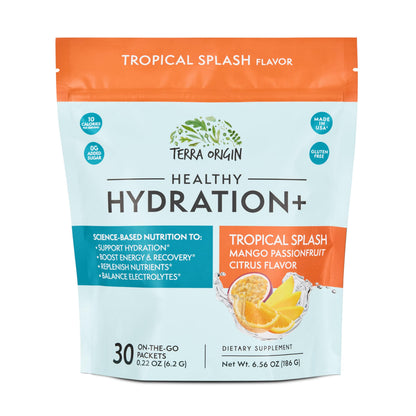 TERRA ORIGIN Healthy Hydration+ Electrolyte Powder Packets | Sugar Free, Gluten Free Drink Mix | Lemonade | 30 Servings (1-Pack)