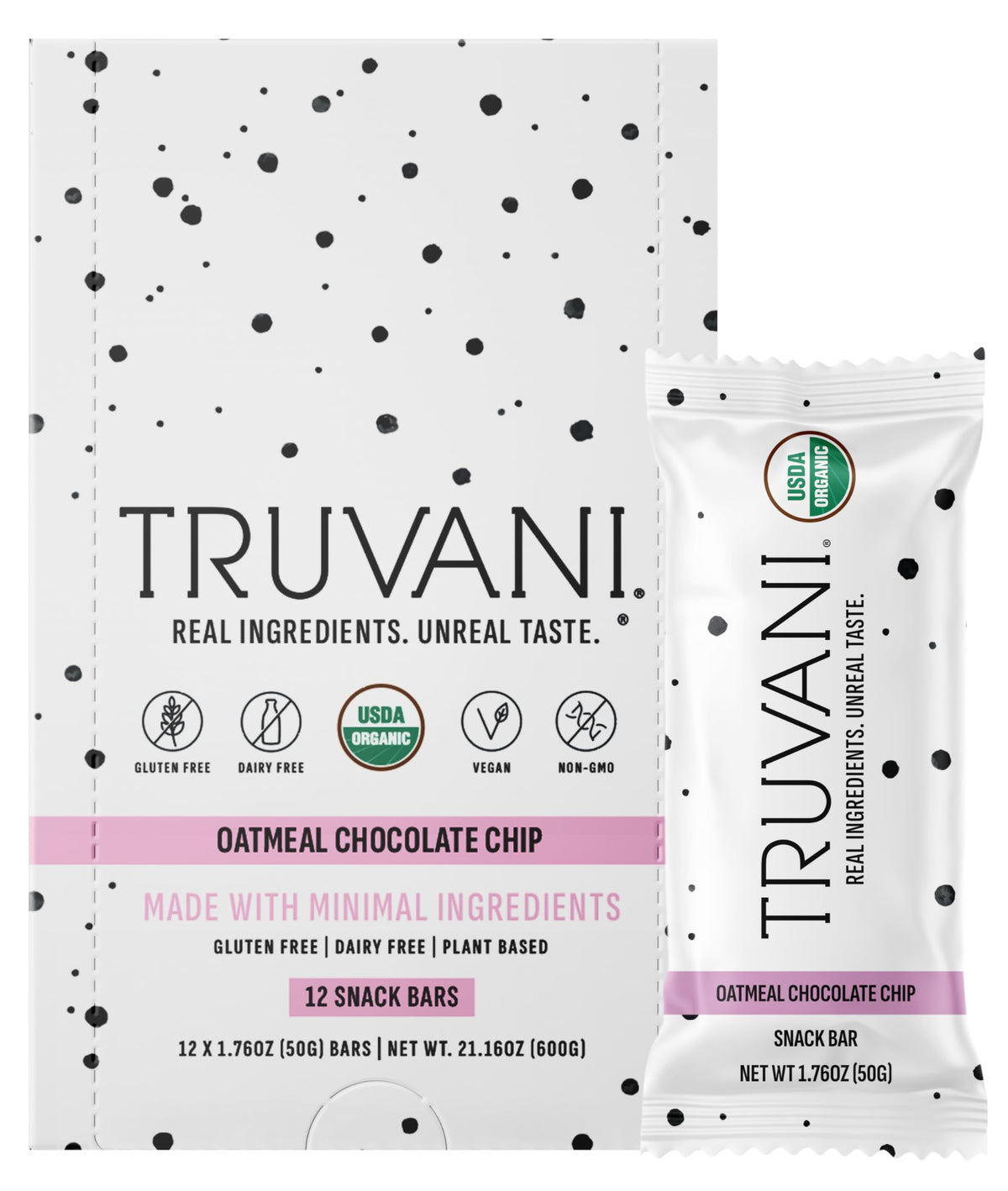 Truvani Plant Based Snack Bars | Variety | 12 Pack | Vegan | 5-8g Protein | USDA Organic and Vegan | Dairy, Soy, and Gluten Free | Individually Wrapped