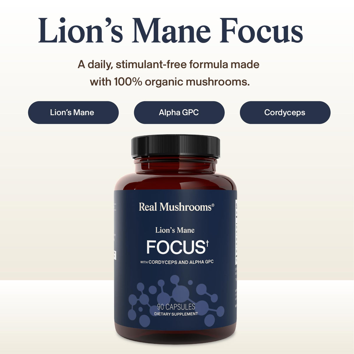 Real Mushrooms Lions Mane Mushroom Cognition (120 Capsules) Lions Mane Mushroom Powder Extract Capsules | Brain Supplement, Brain Vitamins, Focus Supplement