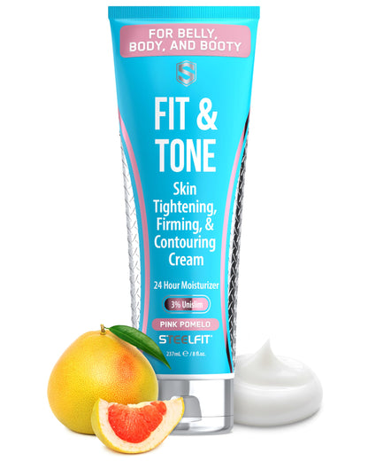 SteelFit Firming Body Lotion - Contouring & Skin Tightening Cream for Body | Firm & Tone Cellulite Remover for Legs Belly & Saggy Skin - Nourishing & Soothing with Shea & Cocoa Butter - Milk & Honey
