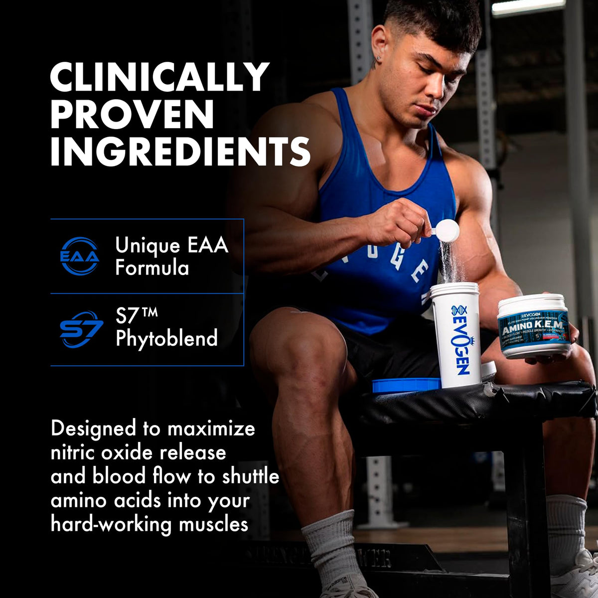 Evogen Amino K.E.M. EAA & BCAA | Tropic Thunder | 30 Servings | S7 nitric oxide blend with betaine anhydrous, coconut water and leucine for blood flow, muscle growth, hydration and recovery