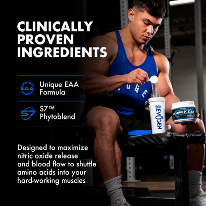 Evogen Amino K.E.M. EAA & BCAA | Tropic Thunder | 30 Servings | S7 nitric oxide blend with betaine anhydrous, coconut water and leucine for blood flow, muscle growth, hydration and recovery