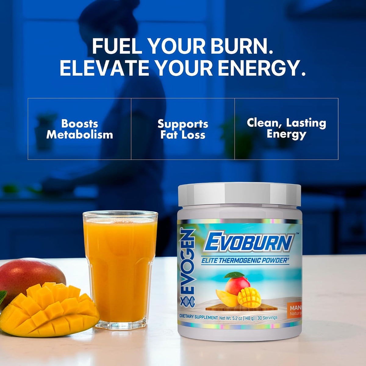 Evogen Evoburn Thermogenic | Mango | 30 Servings | MitoBurn, InnoSlim and ProGBB with caffeine, L-tyrosine, cocoa extract, DMAE and AdvantraZ for energy, focus and metabolism