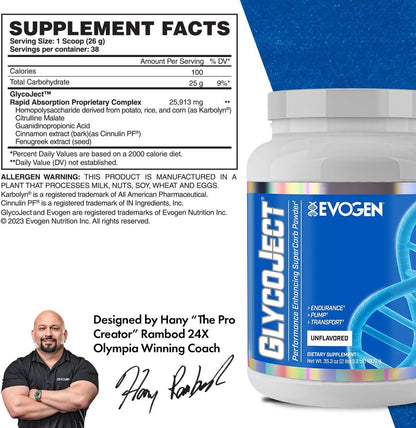 Evogen GlycoJect Karbolyn Super Carb Powder | Unflavored | 37 Servings | Fast-digesting fuel with citrulline malate for rapid glycogen replenishment, endurance, muscle pumps and recovery