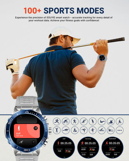SOUYIE Smart Watch for Men Answer/Make Call 1.43" AMOLED 24H Health Monitor