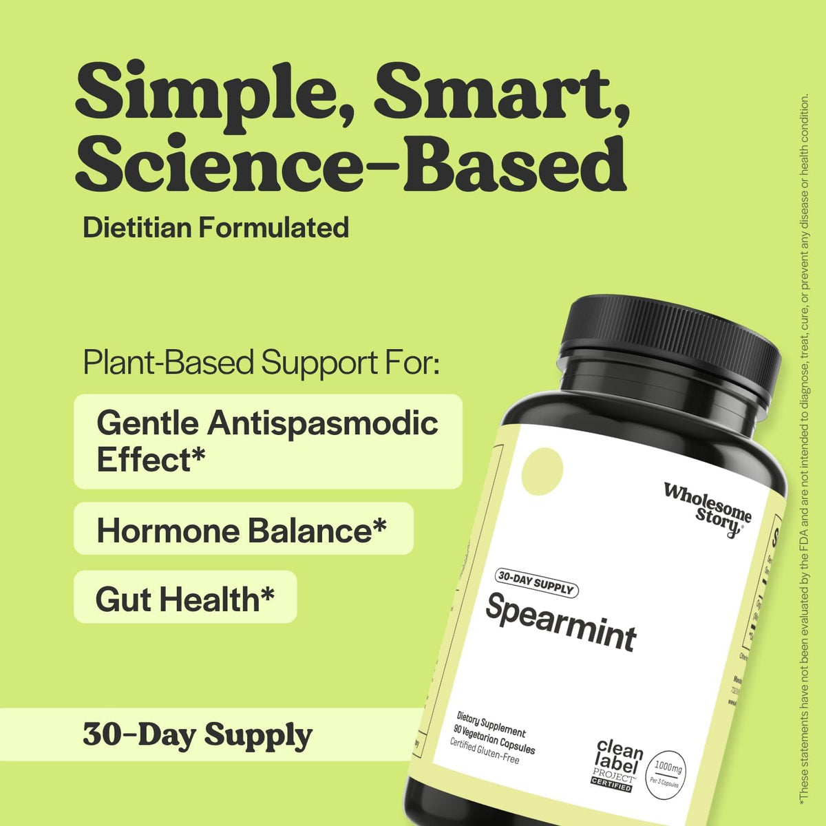 Wholesome Story Spearmint Capsules Supplement | 1000mg Spearmint Leaf | 333.33mg Per Capsule | Supports Hormones, Digestion & Gut | Mentha Spicata | 30-Day Supply