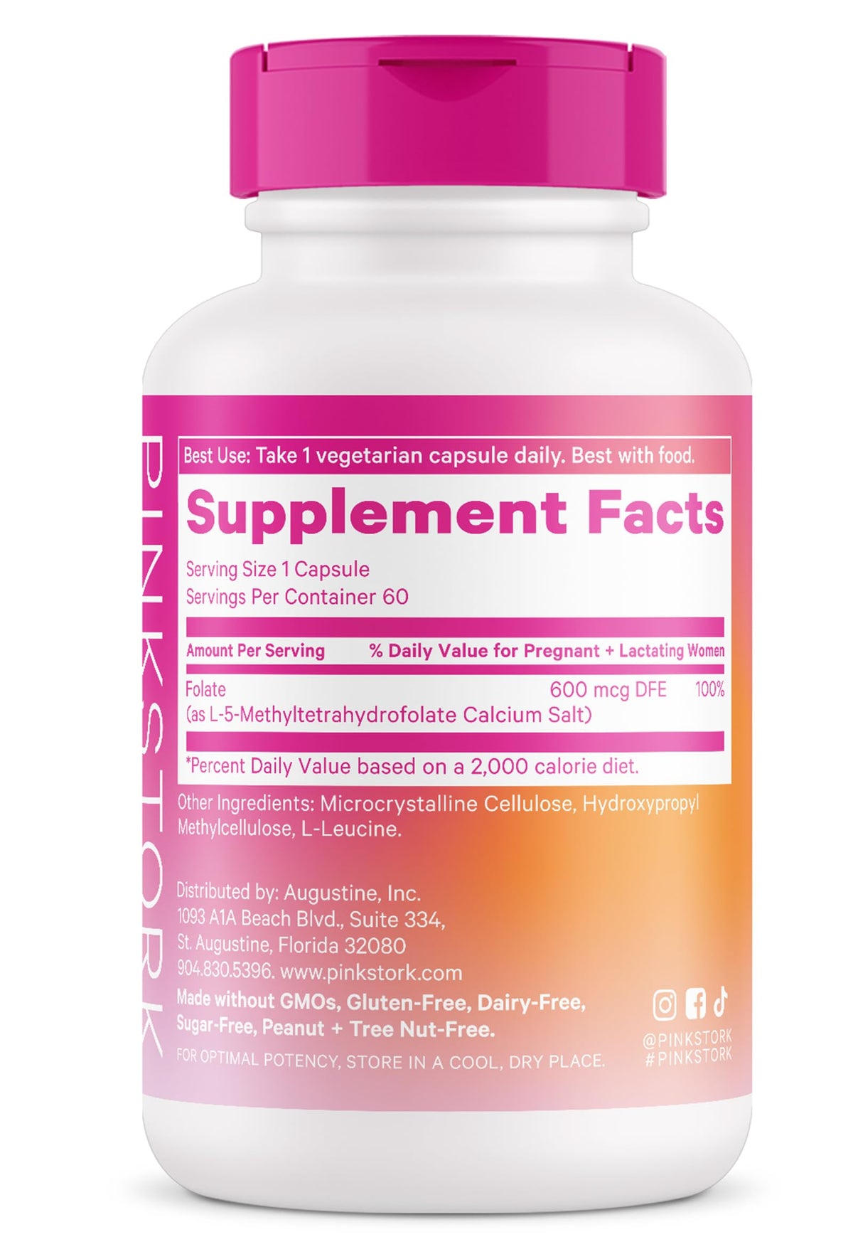 Pink Stork Folate: Methyl Folate - MTHFR Acid, Natural Form of Folic Acid for Pregnancy, Formulated