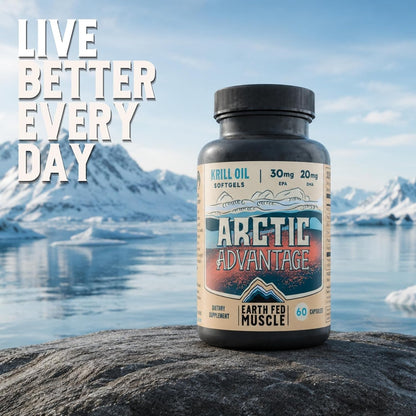 Earth Fed Muscle Arctic Advantage Krill Oil 500mg softgels, Omega-3 DHA & EPA for Heart, Brain, Eye & Joint Health Support, No Fishy Aftertaste, Non-GMO, Gluten-Free Antartic Krill Oil - 60 Capsules