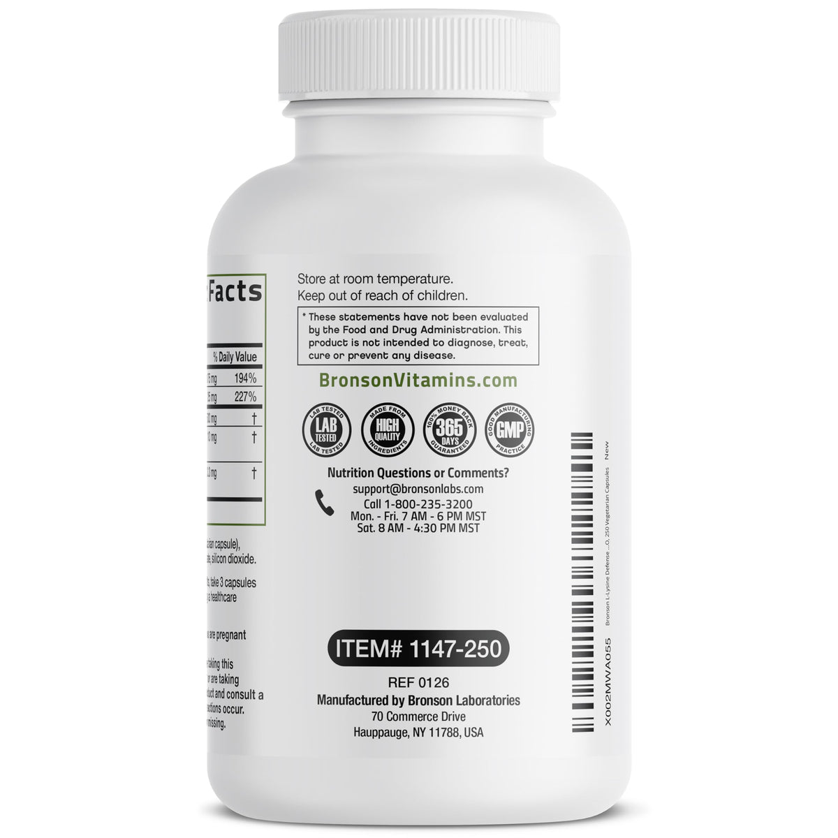 Bronson L-Lysine Defense Immune Support Complex, 1500 mg, 90 Capsules | Essential Amino Acid with Olive Leaf, Garlic, Vitamin C & Zinc, Vegetarian, Non-GMO, Gluten-Free & Soy-Free