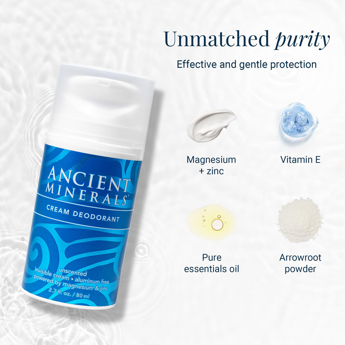 Ancient Minerals Deodorant Cream, Aluminum-Free, Eucalyptus & Mint, 2oz | Magnesium, zinc & vitamin E. Vegan, 24-hour odor protection, Eucalyptus & Mint scent. 2 oz.