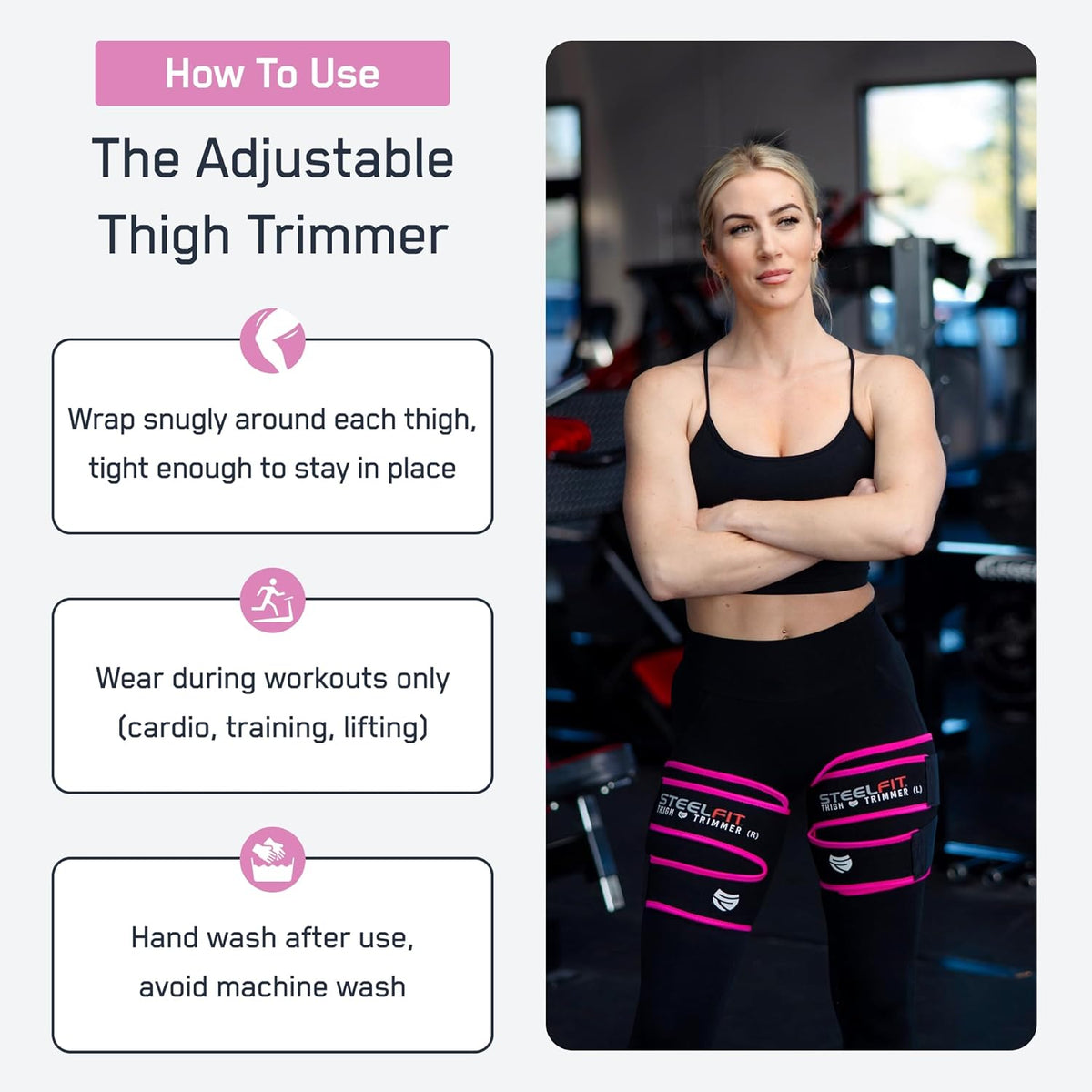 SteelFit Thigh Trimmers for Women & Men - Latex-Free Neoprene Thigh Slimmer | Trainer Wraps for Increased Circulation, Heat & Sweat - Adjustable Non-Slip Fit, Moisture-Wicking Lining - One Size Fits Most