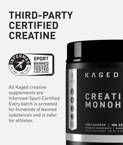 Kaged Creatine Monohydrate Micronized Powder | Unflavored | Muscle Building & Recovery | 5000 mg Per Serving | Vegan, Gluten Free, Easily Digestible | Supplements for Men & Women | 100 Servings