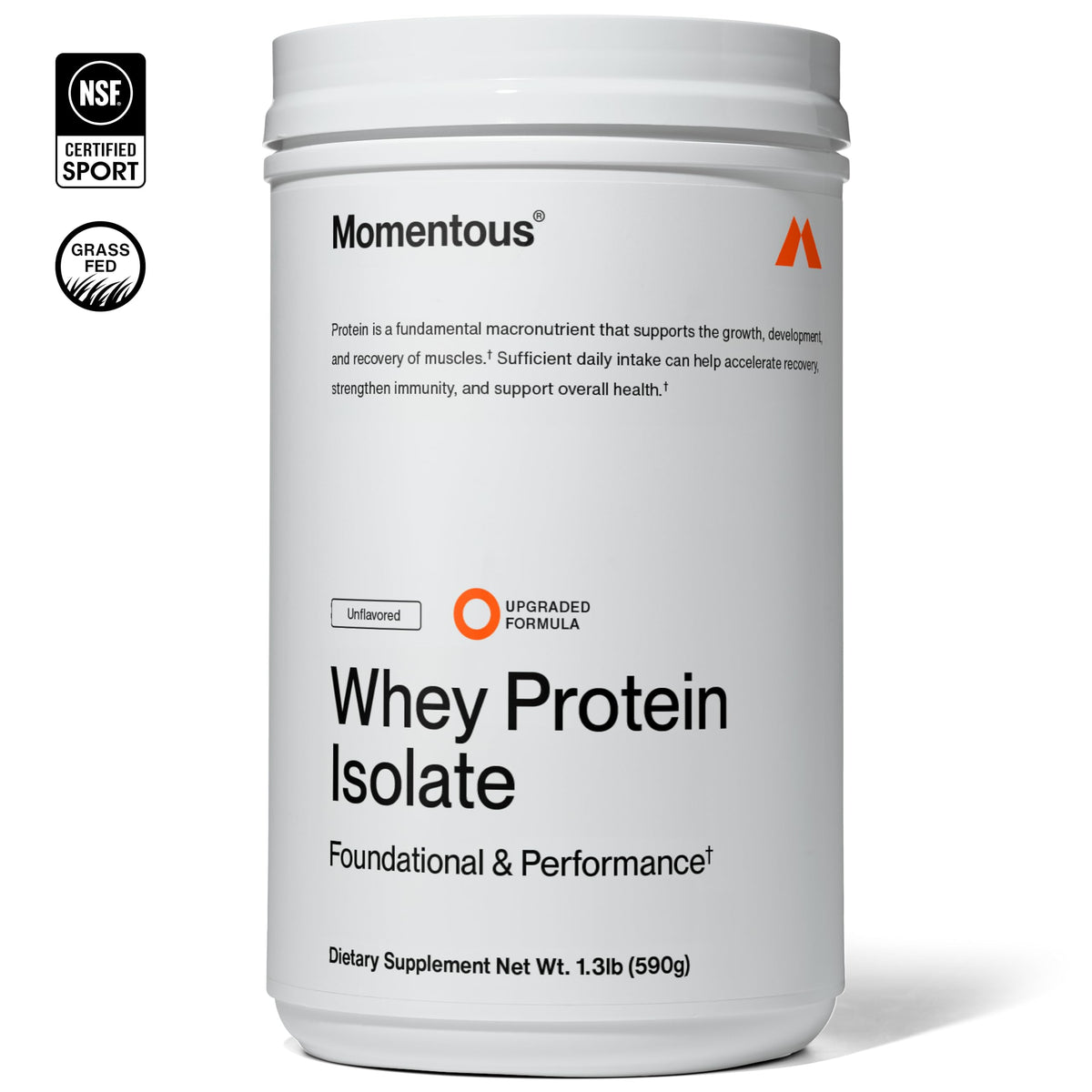 Momentous Essential Grass-Fed Whey Protein Powder - 20 g Whey Isolate Protein - NSF Certified for Sport - Gluten-Free - 25 Servings for Essential Everyday Use - Vanilla - Package May Vary
