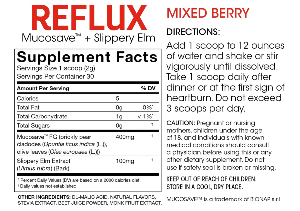 Silver Fern Reflux Digestive Supplement Each Tub = 30 Scoops = 30 Servings | Mucosal Support for Acid Issues - with Mucosave FG and Slippery Elm Bark (1 Tub)