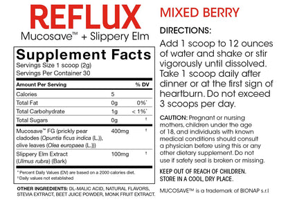Silver Fern Reflux Digestive Supplement Each Tub = 30 Scoops = 30 Servings | Mucosal Support for Acid Issues - with Mucosave FG and Slippery Elm Bark (1 Tub)