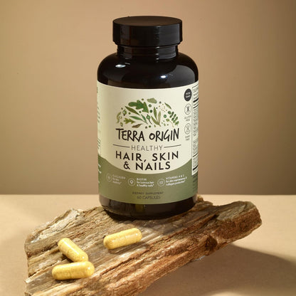 TERRA ORIGIN Healthy Hair, Skin and Nails Supplement | Collagen, Biotin, Horsetail & B-Complex | Supports Hair Strength, Skin Elasticity & Nail Growth | Vitamins for Women and Men | 60 Capsules