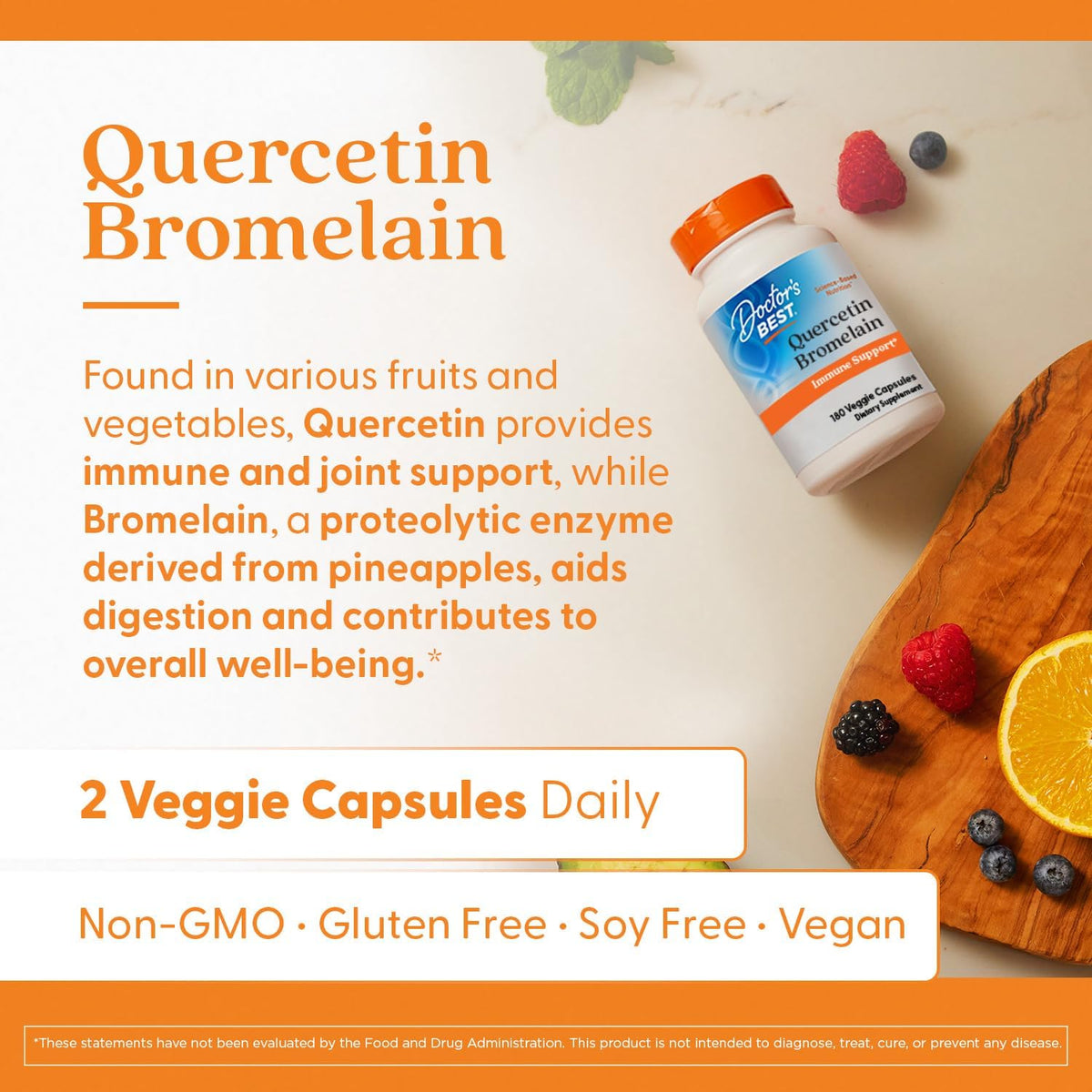 Doctor's Best Quercetin Bromelain, Immunity Support Capsule, Heart, Joint & Healthy Respiratory System, Non-GMO, Vegan, Gluten Free, Soy Free,180 VC