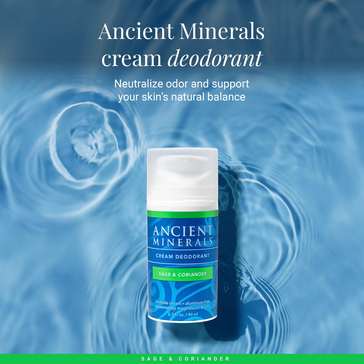 Ancient Minerals Deodorant Cream, Aluminum-Free, Eucalyptus & Mint, 2oz | Magnesium, zinc & vitamin E. Vegan, 24-hour odor protection, Eucalyptus & Mint scent. 2 oz.