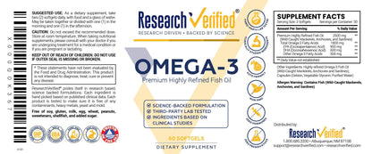 Research Verified Omega 3-1800mg Omega 3 Fish Oil - High 900mg EPA + 600mg DHA - No Aftertaste - 60 Softgel Capsules - 3 Bottles