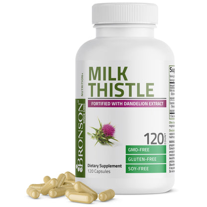 Bronson Milk Thistle Silymarin Marianum & Dandelion Extract Liver Health Support, Antioxidant Support, Detox, 120 Capsules