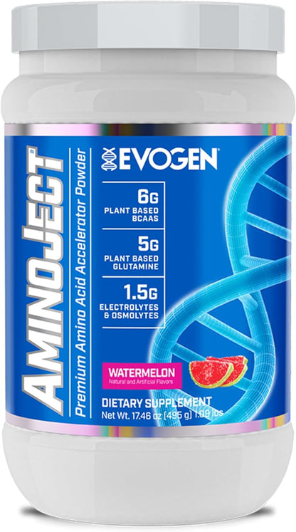 Evogen AminoJect Recovery Formula | Watermelon | 30 Servings | 6g fermented plant-based BCAAs, 5g glutamine, electrolytes, betaine and L-citrulline for hydration and endurance