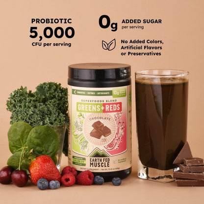 Earth Fed Muscle Greens and Reds Superfoods Blend, Piña Colada – Kale, Spirulina, Wheatgrass & Elderberry – Antioxidant Support, Vitamins & Probiotics – No Artificial Ingredients – 30 Servings | Kale, Spirulina, Wheatgrass & Elderberry, Antioxidant Suppor