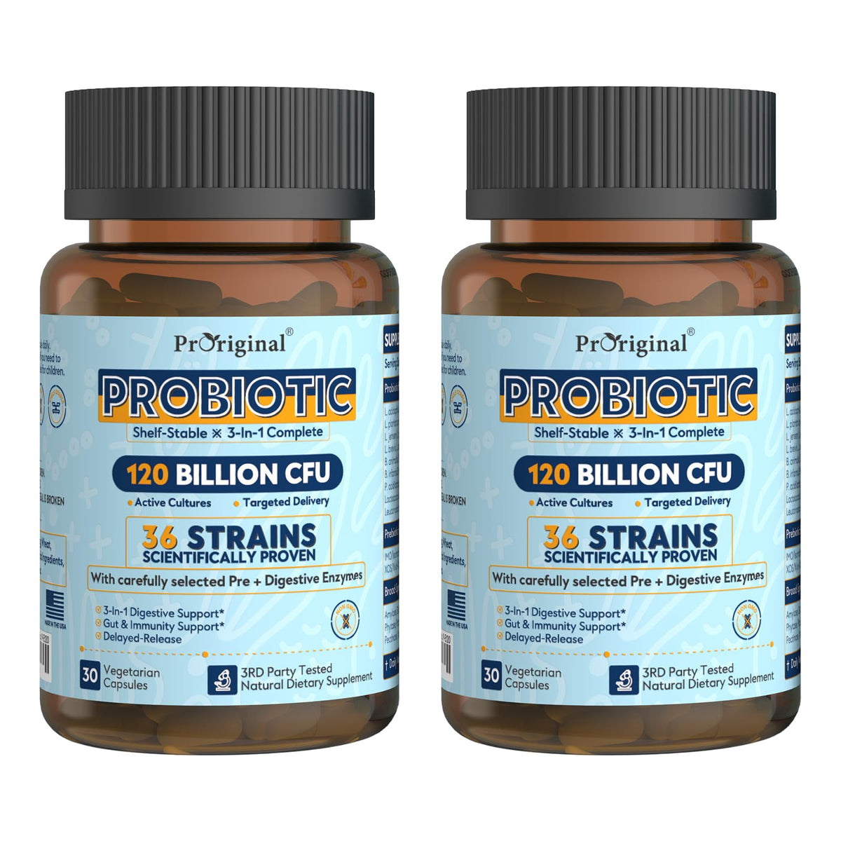 Probiotics for Women & Men 120 Billion CFU with 36 Strains, 30 Caps | Digestive and Gut Health, Delayed Release Capsules, Stomach Acid Resistant, No Need for Refrigeration, Non-GMO Raw Probiotic