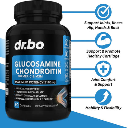 Glucosamine Chondroitin MSM Turmeric - Joints Health Supplement 2100mg Knee Bone & Joints - Joint Support Supplement Pills Advanced Glucosamine Sulfate Capsules Joint Supplements for Men Women Adults