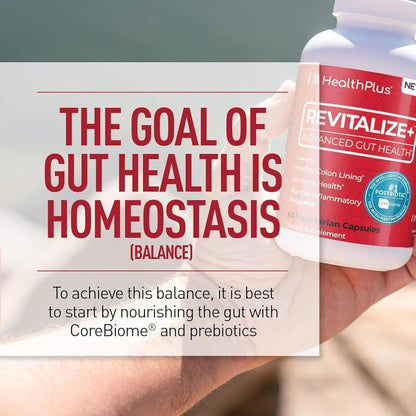 Health Plus Revitalize+ Postbiotic Gut Health Supplement, 60 Capsules | CoreBiome butyrate postbiotic formula, 30 servings; may support everyday gut wellness