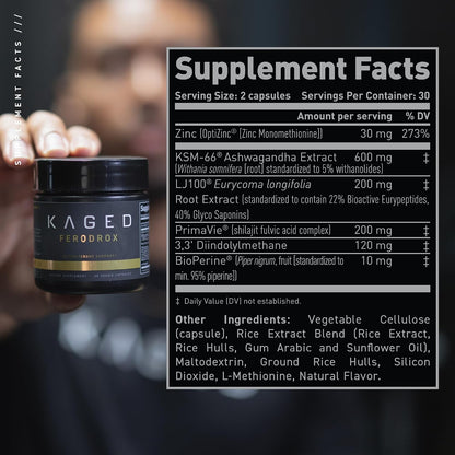 Kaged Test Capsules | Unflavored | Testosterone Booster Ferodrox | Premium Hormone Managment | LJ100 Tongkat Ali KSM-66 Ashwagandha Shilajit | Supplements for Men & Women | 60 Servings