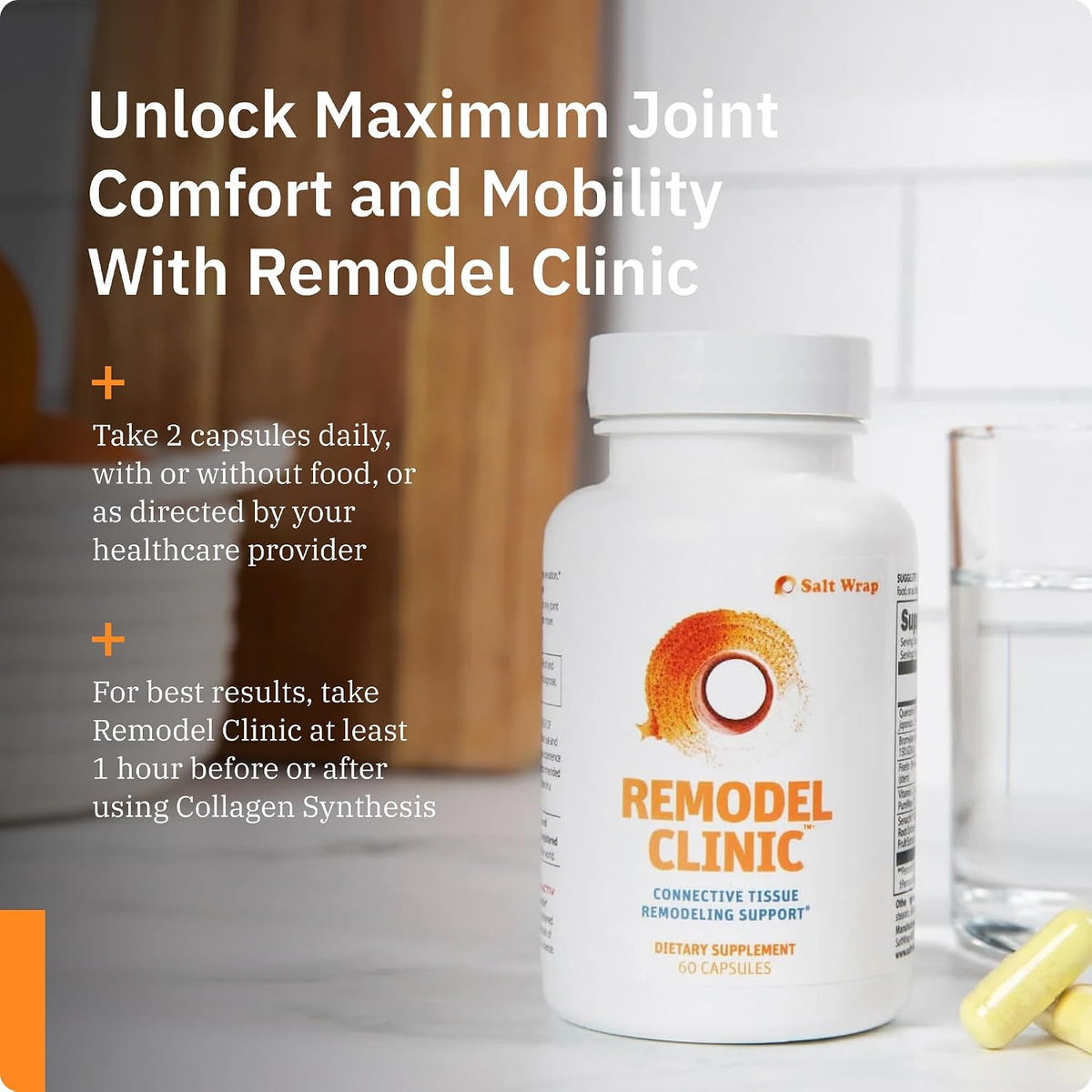 SaltWrap Remodel Clinic Joint Mobility Supplement, 60 Caps | Made in USA, with Quercetin, Bromelain, Fisetin and Senactiv Senolytic Complex for Senescent Cell Clearance & Tissue Recovery
