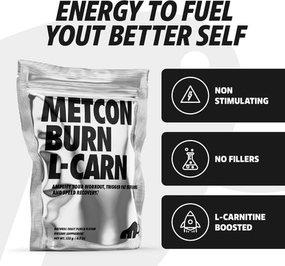 MetCon L-Carn Pre Burn - All Natural Fruit Punch and Non Stimulant Fat Burner for Pre-Workout with L-Carnitine Thermogenic (120g)