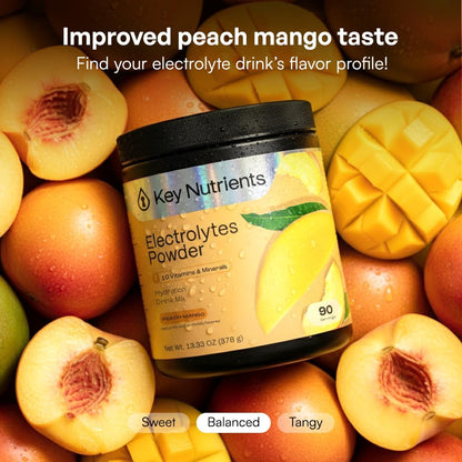 KEY NUTRIENTS Electrolytes Powder Bundle, Fresh Pink Lemonade 90 Servings Jar + Peach Mango 90 Servings Jar, Sugar Free Hydration Drink Mix with Vitamins & Minerals, No Calories
