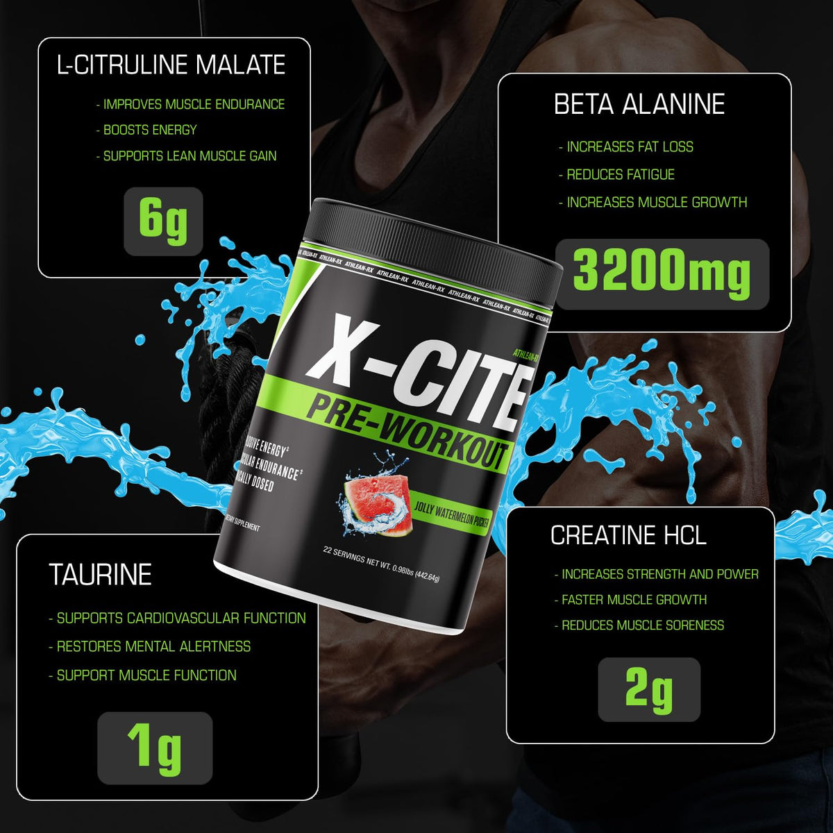 X-CITE Pre-Workout by ATHLEAN-X - Enhanced Formula with Beta-Alanine, Creatine & Caffeine for Ultimate Energy, Endurance, Focus & Muscle Pump, NSF Certified for Sports (Cherry Lemon Ice)