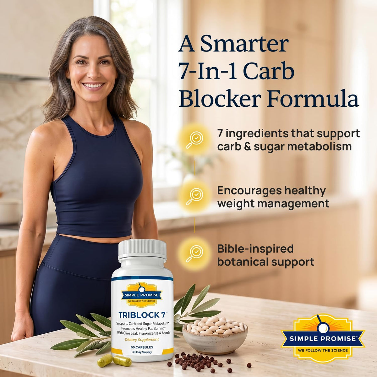TriBlock7 - Carb Blocker Capsules for Sugar Balance - White Kidney Bean | Starch Blocker Formula, Carb Metabolism Support, Frankincense and Myrrh, Take Before Meals, Non-GMO, Full 30-Day Supply