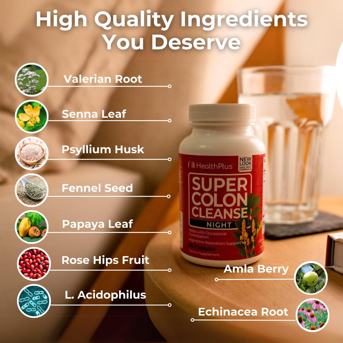 Health Plus Super Colon Cleanse Night Formula Sleep Capsules, 60 Count | Capsules with senna and valerian root, 30 servings; may support occasional constipation relief and restful sleep