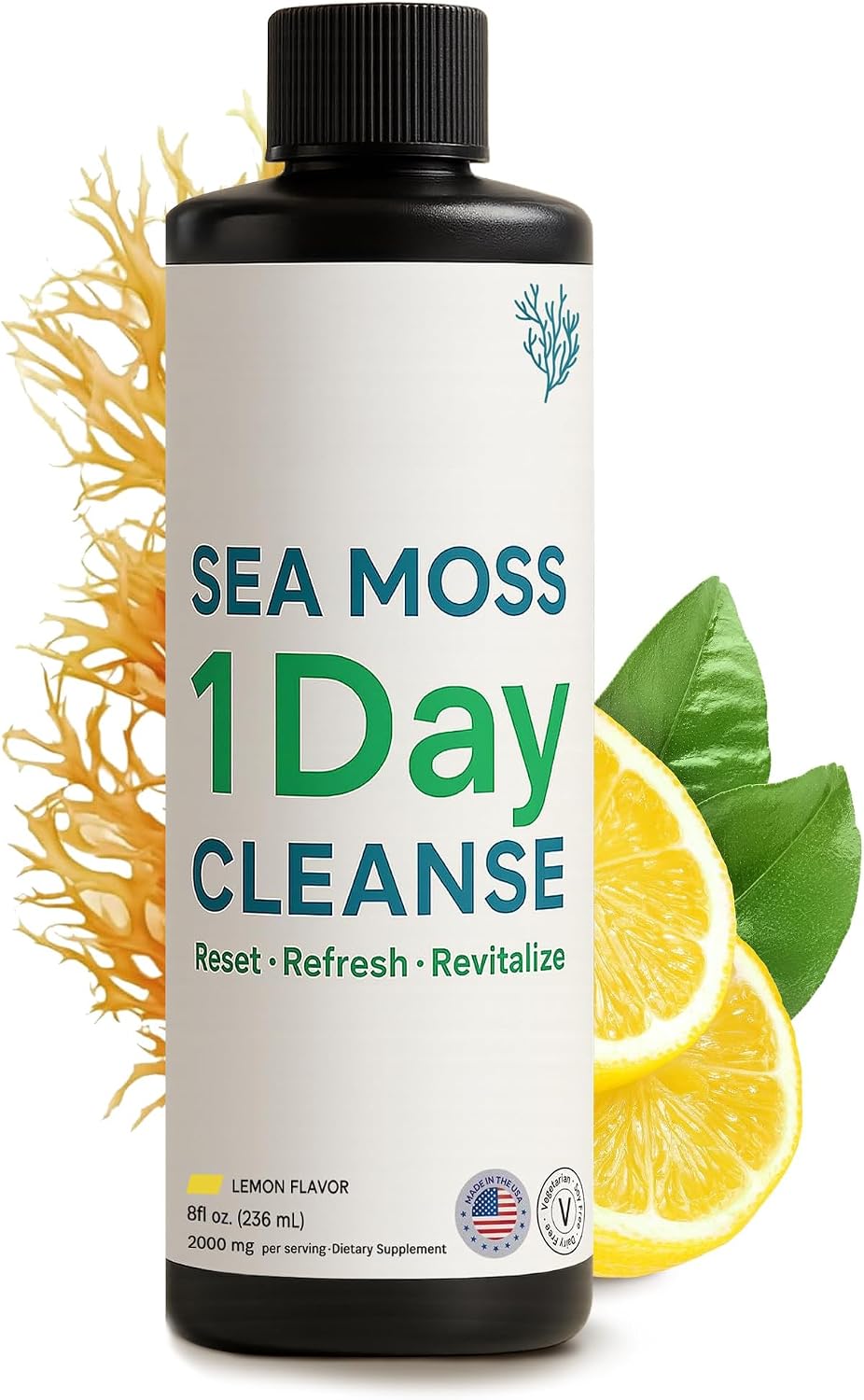 Atlantic Naturals 1 Day Colon Cleanse & Full Body Detox Drink – Sea Moss, Gut Health & Liver Cleanse Juice for Women & Men – Overnight Gut Reset – Lemon Flavor, 8 fl oz