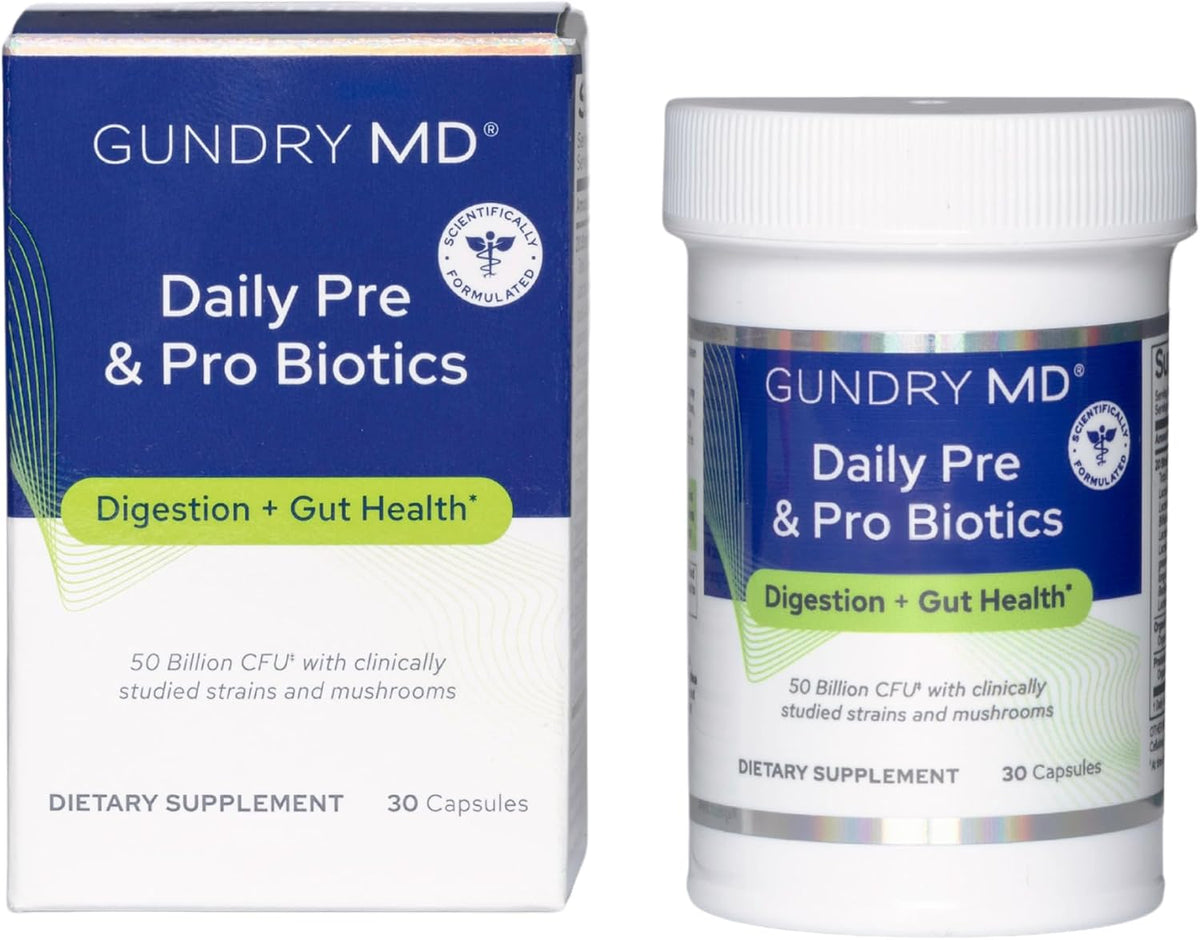 Gundry MD® Daily Pre & Pro Biotics with 50 Billion CFUs, 30 Servings | Added Organic Adaptogenic Mushroom Blend for Immune Support, Proactive Digestion, Leaky Gut & Gut Health Support, Once Daily
