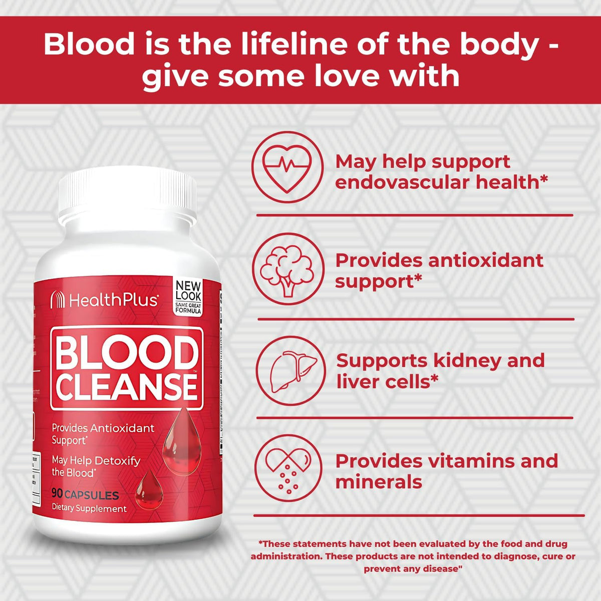 Health Plus Blood Cleanse Herbal Supplement, 90 Capsules, 45 Servings | Gluten free herbal ingredients; supports healthy blood circulation and everyday overall wellness