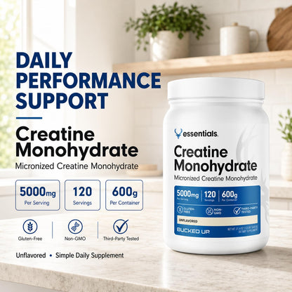 Bucked Up Pure Micronized Creatine Monohydrate for Women and Men - Easy to Mix and Unflavored - 5G Per Serving - 50 Servings - 250 Grams Per Container