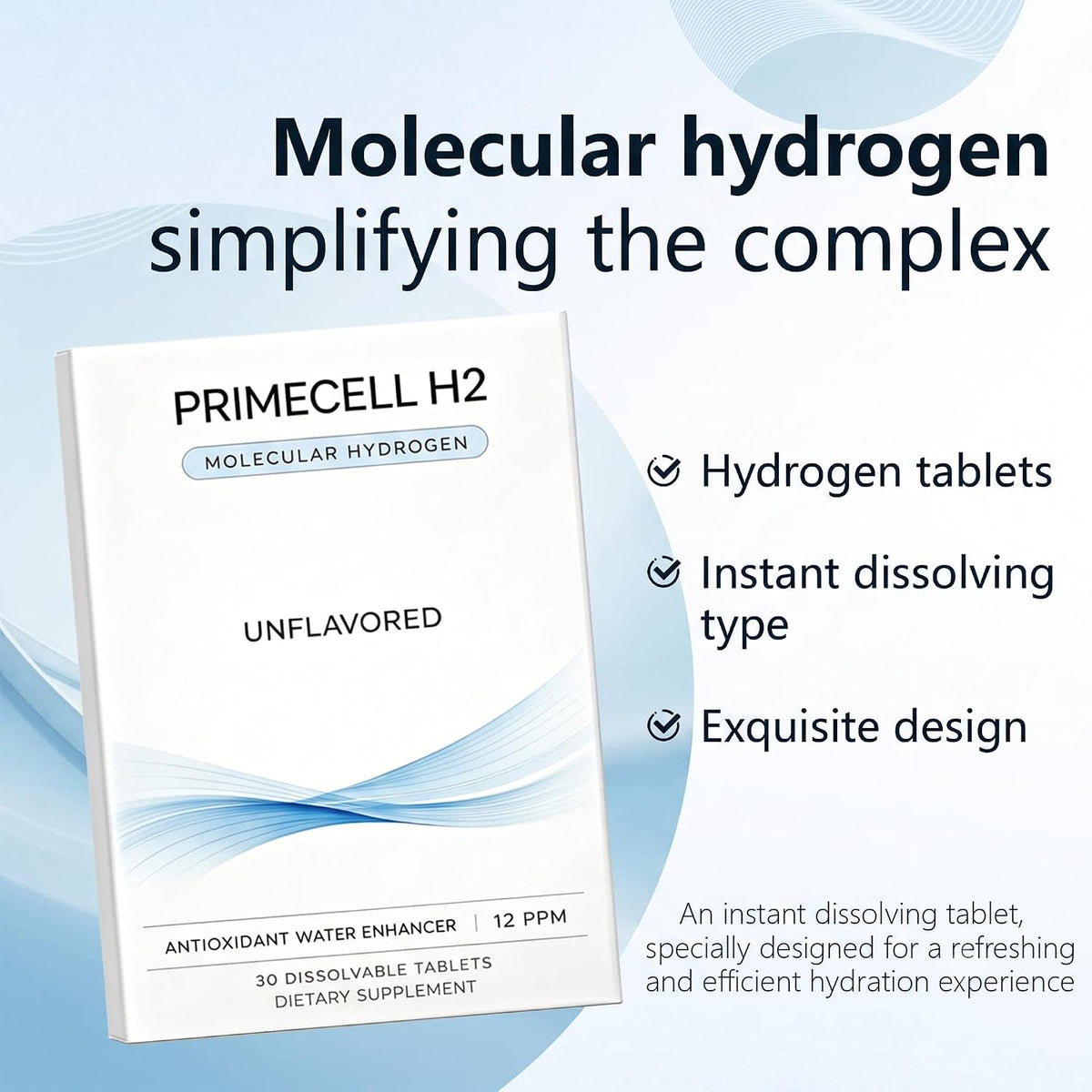 PRIMECELL H2 Molecular Hydrogen Tablets, 30 Count | Supports antioxidant health, cellular energy, oxidative balance, mental clarity, and daily recovery.