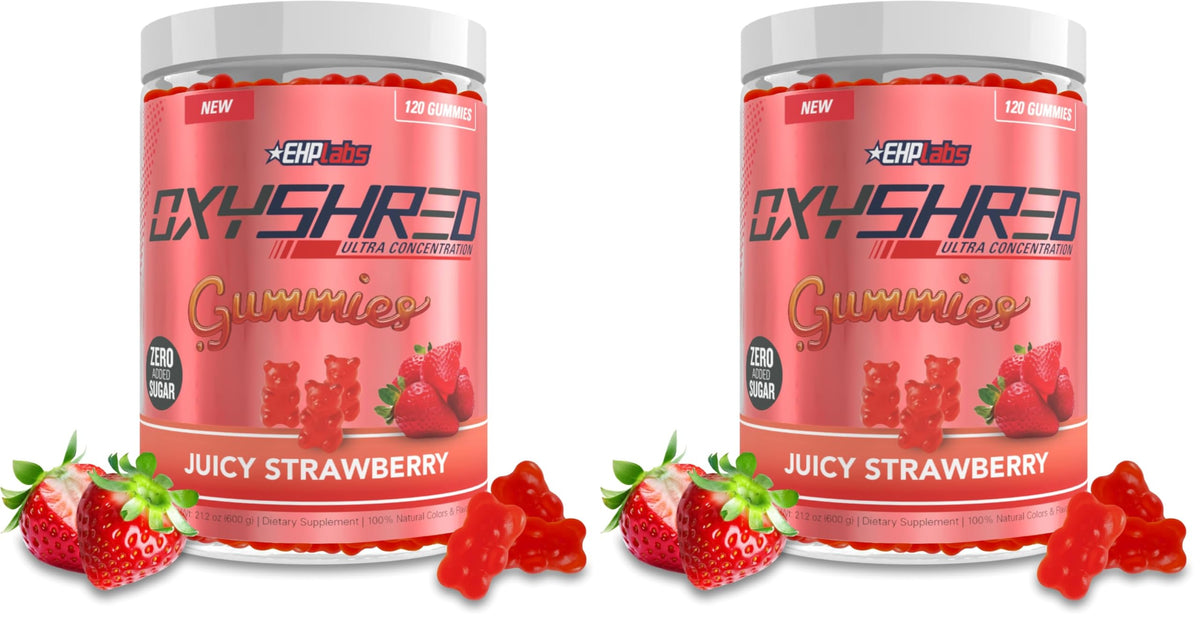 EHP Labs OxyShred Pre Workout Energy Gummies, Strawberry, 60 Servings | 100mg Natural Caffeine, 1000mg L-Carnitine, Vegan & Halal Friendly, No Artificial Colors, Zero Aspartame, HPLC Tested