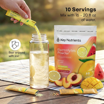 KEY NUTRIENTS Electrolytes Powder Bundle, Lemonade 90 Servings + Electrolyte Powder Packets Variety Pack 10 Count, Sugar Free Hydration Drink Mix with Vitamins & Minerals, No Calories
