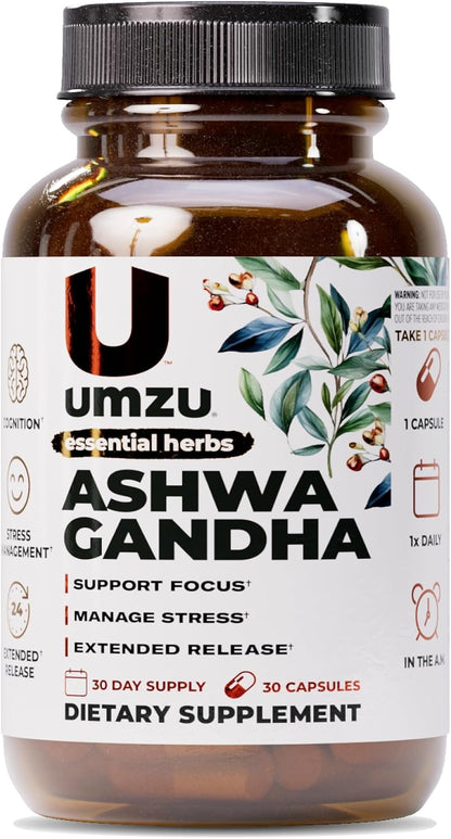 UMZU Ashwagandha Supplement Capsules, 30 Day Supply | Extended-Release Formula, Healthy Stress Response Support, Mood and Calm Support, Cognitive Function, Daily Balance