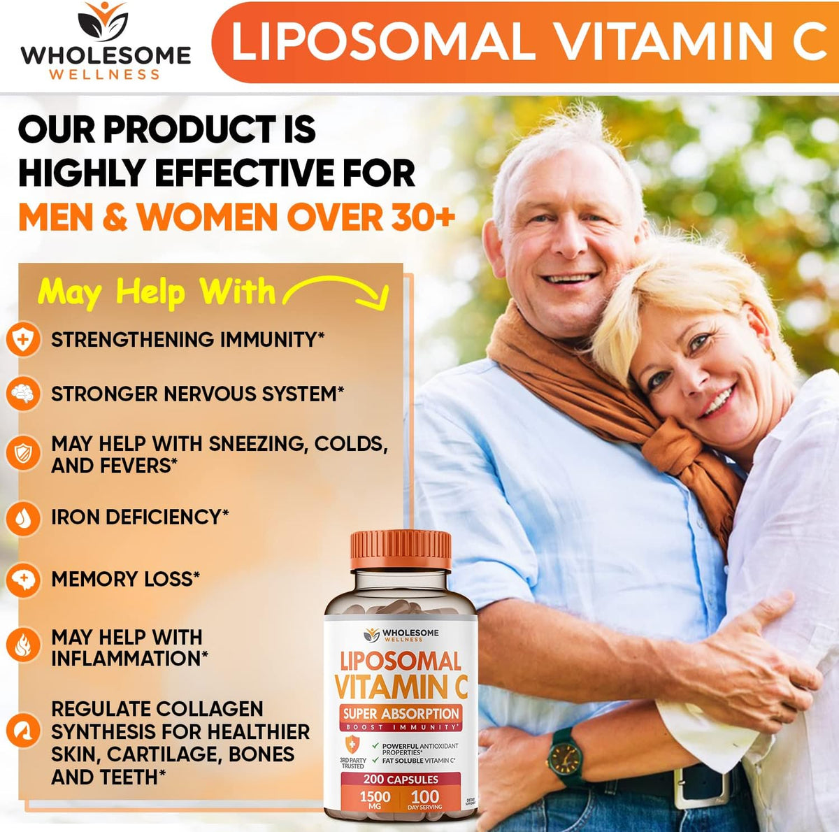 Wholesome Wellness Digestive Enzymes 1000MG Plus Prebiotics & Probiotics + Liposomal Vitamin C Capsules (200 Pills 1500mg Buffered) Bundle