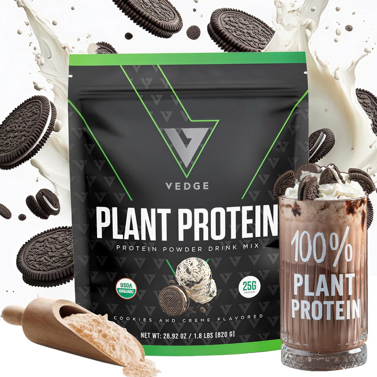 VEDGE Vanilla Protein Powder, USDA Organic Plant Based, 20 Servings | Plant Based Protein Powder, From Pea, Pumpkin, And Sunflower With Smooth Texture For Shakes, Smoothies, Vegan, And Baking
